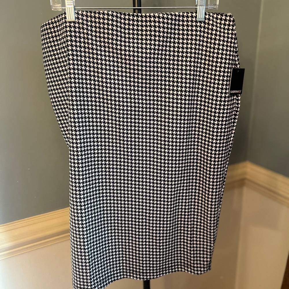 Sabina‎ Black and White stretch Houndstooth Pencil Skirt NWT XL
